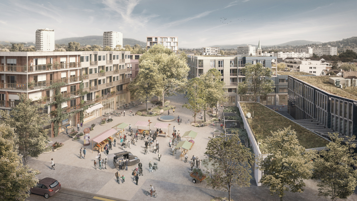 Visualisierung: Zentrumsplatz, Neues Zentrum Birsfelden, Stand Oktober 2021