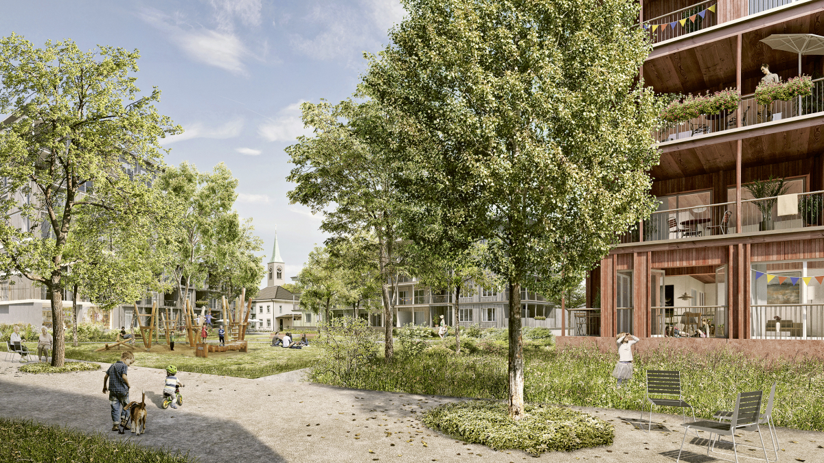 Visualisierung: Der Kastanienhof, Neues Zentrum Birsfelden, Stand Oktober 2021
