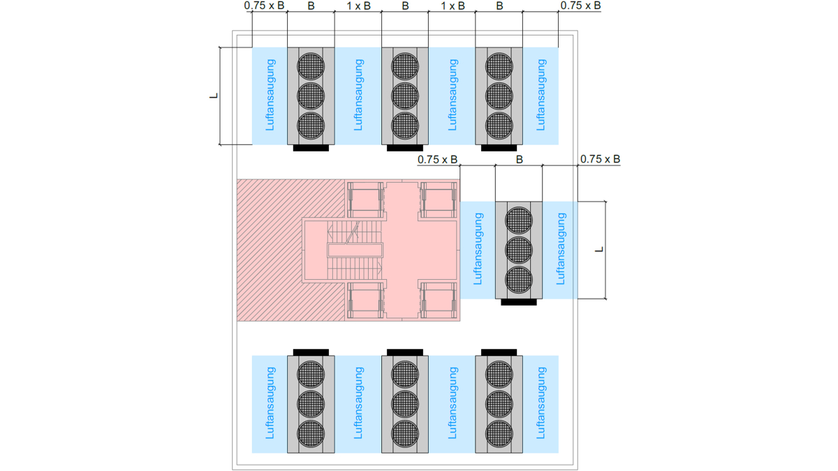 Konzeption der Platzierung von Rückkühlanlagen (Grundriss)